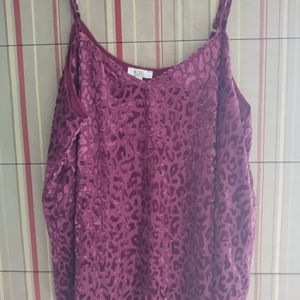 Spaghetti strap top L Kori Burgundy velvet burnout leopard
